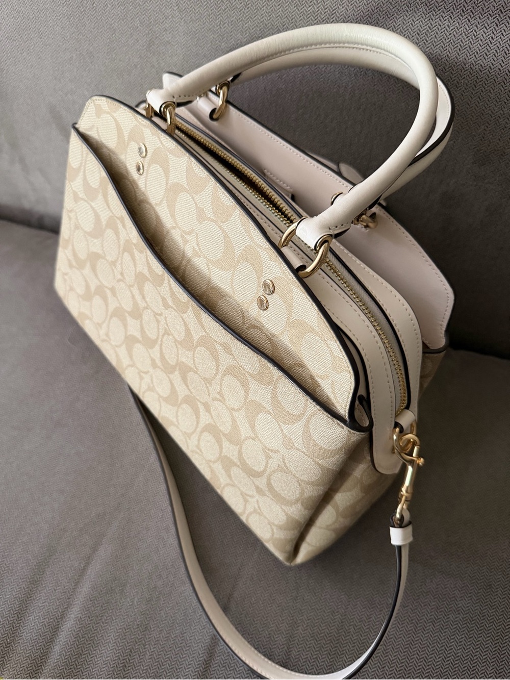Coach Lillie Carryall Satchel Beige & White Dome Satchel with Signature C Print - Picture 5 of 14